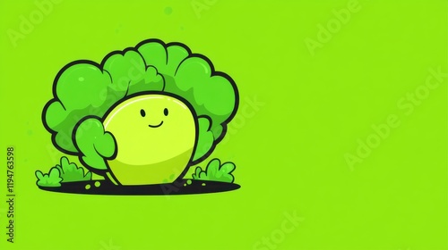 Cheerful cartoon broccoli character digital illustration whimsical background playful style vibrant colors fun concept photo