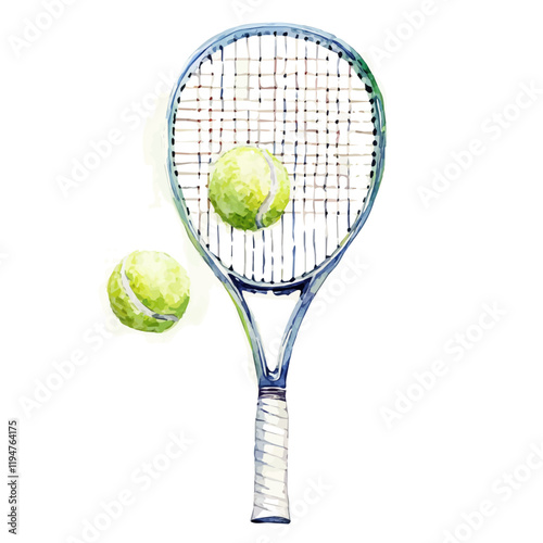 A watercolor of tennis, isolated on a white background. Tennis vector.
