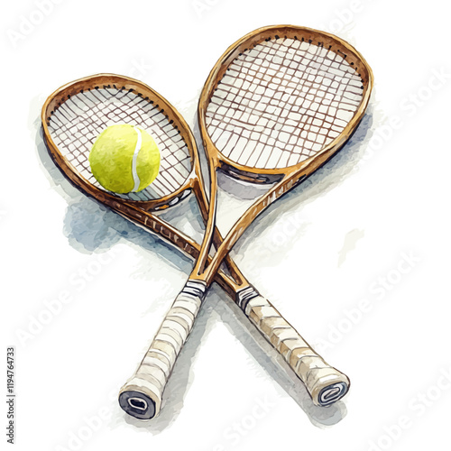 A watercolor of tennis, isolated on a white background. Tennis vector.
