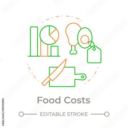 Food costs duo tone concept icon. Cooking ingredients buying. Restaurant operational expenses. Round two color outline illustration. Abstract vector design. Easy to use in promotional material
