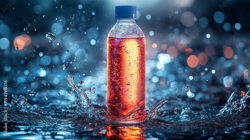 Refreshing Orange Soda Bottle in Water Splash Refreshing Orange Soda Bottle in Water Splash