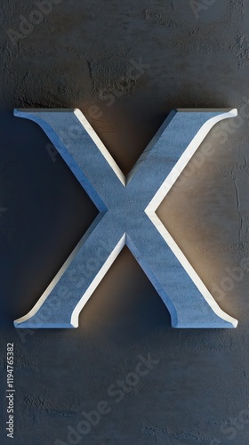 3D letter X with a solid backdrop, rendered in high-definition with intricate lighting and texture details,