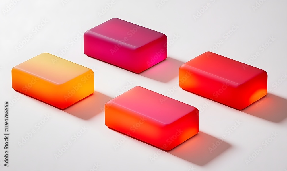 Four glowing rectangular objects on white background. Four glowing rectangular objects on white background.