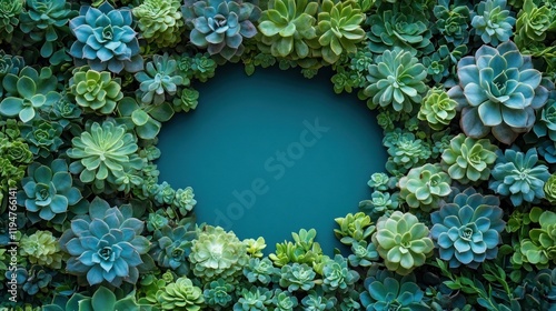 Lush Green Succulent Arrangement Framing a Blank Space, Ideal for Nature-Themed Designs