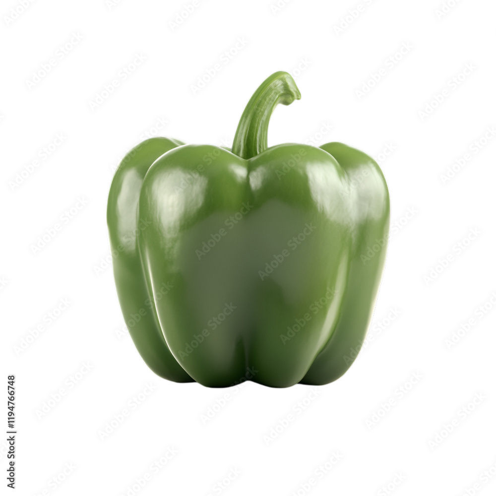 A green bell pepper with smooth skin, isolated on transparent background.