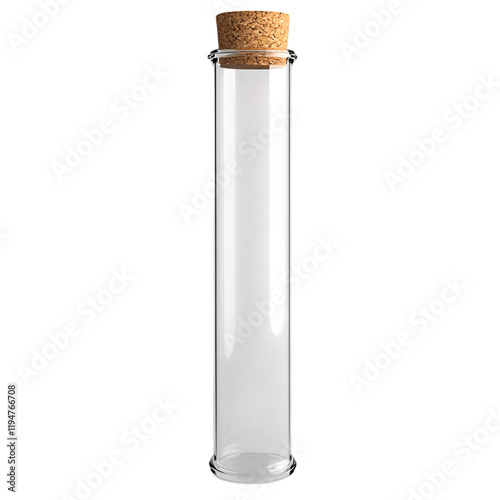 A glass test tube with a cork stopper, isolated on transparent background.