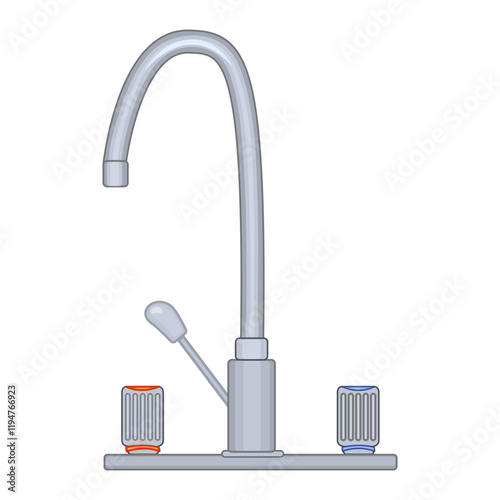 Faucet isolated on white background. Water faucet or mixer tap.Metal crane for plumbing.Plumbing and water supply.Steel chrome plated water supply faucet for bathroom, kitchen sink.Vector illustration photo