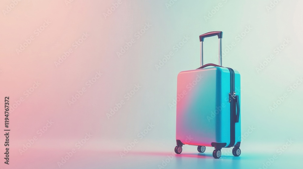 a suitcase with a handle on a blue and pink background a suitcase with a handle on a blue and pink background
