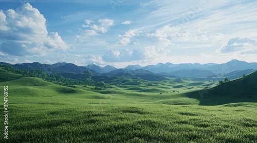 Tranquil mountain landscape view rolling hills natural scenery serene environment peaceful atmosphere scenic design