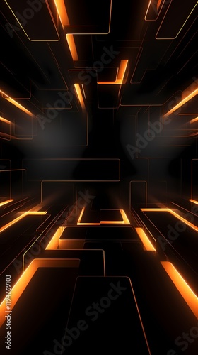 digital technology black orange abstract luminous light strip poster background