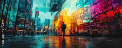 A dynamic street art mural with vibrant colors in an urban setting, 4K photo.