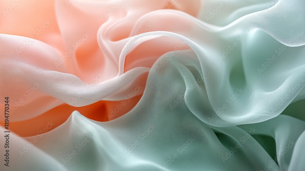 Obraz premium Soft Draped Fabric in Pastel Peach and Green Hues