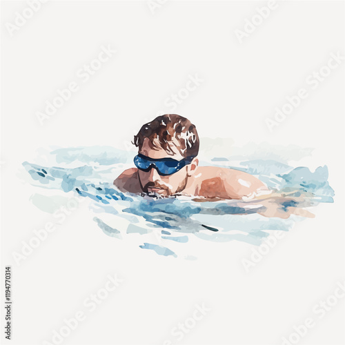 A watercolor of swimming, isolated on a white background. Swimming vector.
