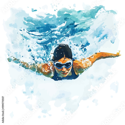 A watercolor vector of swimming, isolated on a white background. Swimming vector.
