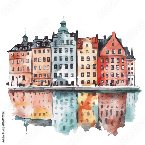 A watercolor of Swedish culture, isolated on a white background. Swedish vector.
