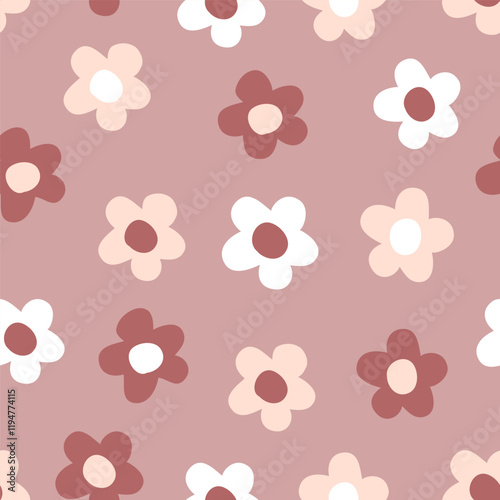 Cute and simple retro flowers seamless pattern. Old pink palette. Vector illustration.