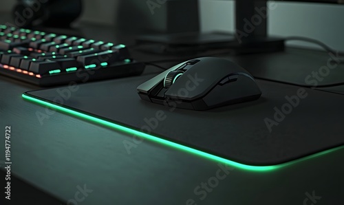 Gaming mouse on illuminated mousepad.
