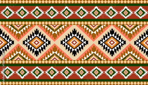 Navajo tribal ethnic Aztec seamless pattern. South Western motif Mexican. Vector Navajo textile. Boho rug Woven carpet decor style. Design for Batik, fabric, clothing. Geometric ornament Indian.
