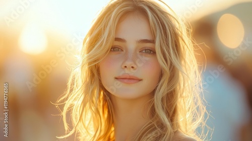 Carefree Summer Vibes with Blonde Beauty. Generative AI photo