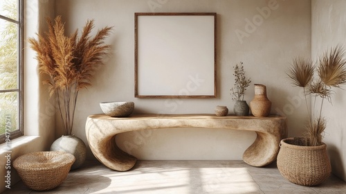 Scandinavian Minimalist Interior with Warm Decor. Generative AI photo