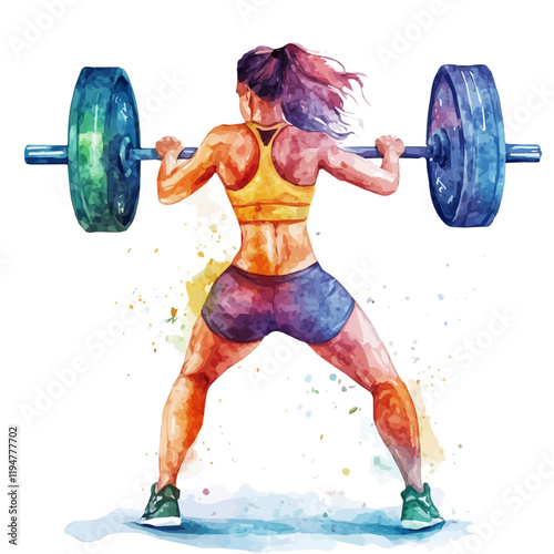 A watercolor of strength training exercises, isolated on a white background. Strength training vector.

