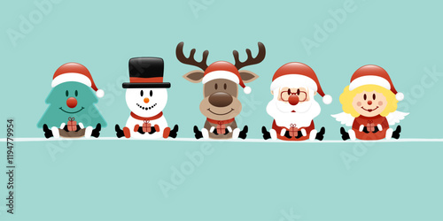 Banner Baum Schneemann Rentier Weihnachtsmann Und Engel Türkis Dunkelrot