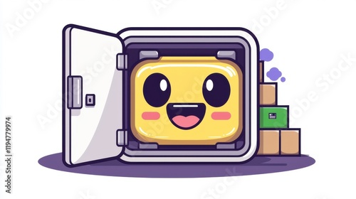 Cheerful cartoon character in open safe digital art playful environment fun view creative concept