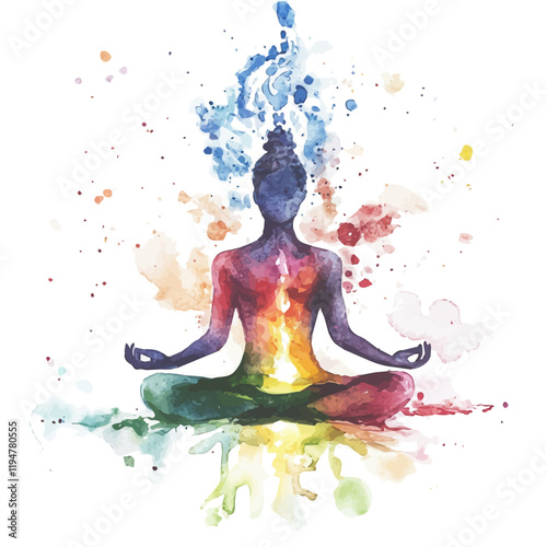 A watercolor illustration of spiritual growth through meditation, isolated on a white background. Spiritual growth through meditation vector.
