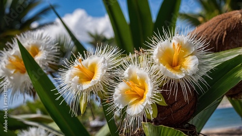 palm tree with flower coconut