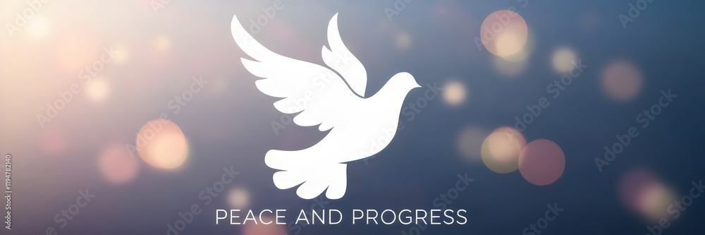 Obraz premium White dove soaring through a gradient sky with bokeh