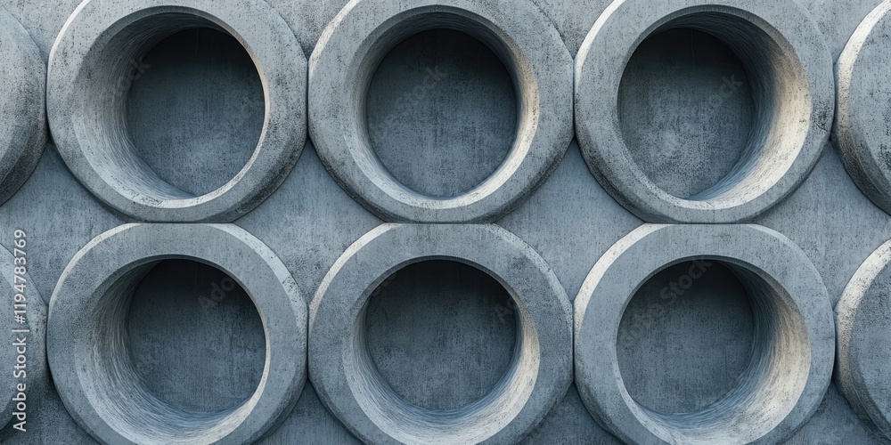 Concrete wall with circular recesses in grey tones creates a textured background for copy space provides a modern and industrial feel. Concrete wall with circular recesses in grey tones creates a textured background for copy space provides a modern and industrial feel.