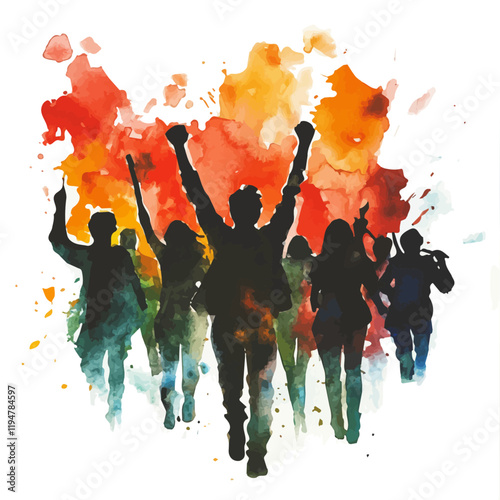 A watercolor representation of social movements, symbolizing change and collective action, isolated on a white background. Social movements vector.

