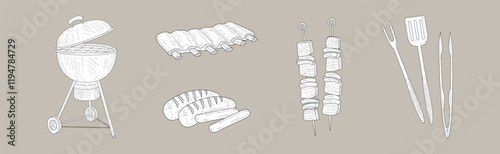 Grill and Barbecue Cookout Element and Object Vector Set