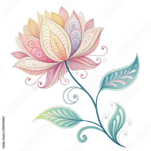 Ornate Floral Design Pastel Paisley Flower, Isolated on White Background, Vector Illustration, Floral, Paisley, Design