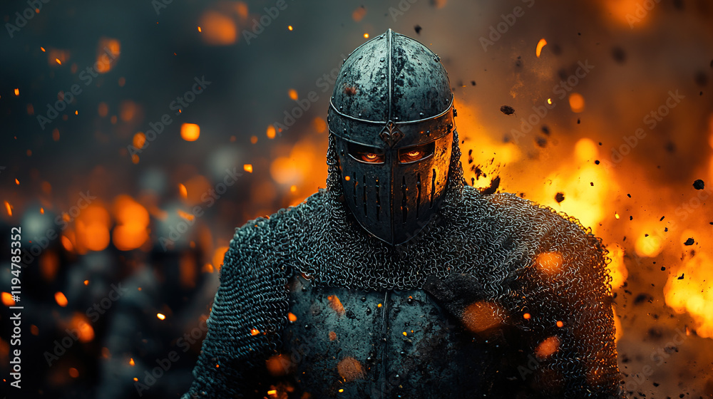 Fototapeta premium Powerful Medieval Knights in Full Armor, Adorned with Historic Designs, Set Against Majestic Landscapes, Embodying Strength, Honor, and Courage.