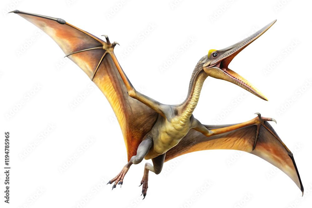 Fototapeta premium Pterodactyl Dinosaur Illustration with Outstretched Wings isolated on white background as transparent. PNG.AI GENERATED