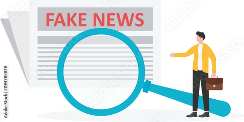 Fake news or fact scanning with magnifying glass vector illustration


