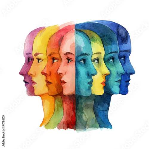 A watercolor painting representing social identity, isolated on a white background. Social identity vector.
