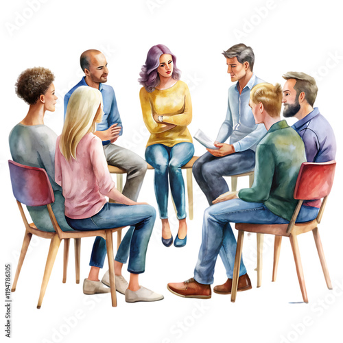 Group Therapy Session Watercolor Painting Diverse People art help hope self care life     