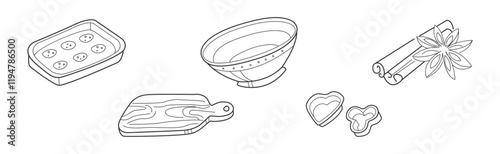 Baking Kitchen Object and Item Doodle Line Vector Set