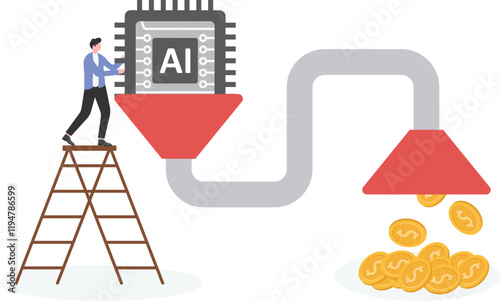 Robot hand holding dollar coin,vector illustration of the artificial intelligence or Ai modern technology and financial empowerment.

