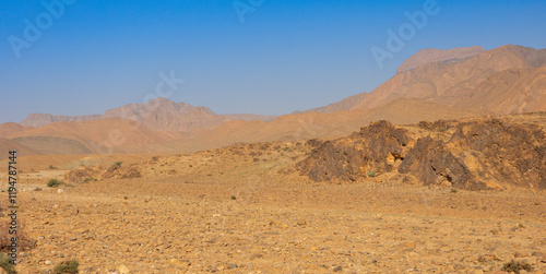 Arid landscape of the Sahara desert in eastern Morocco