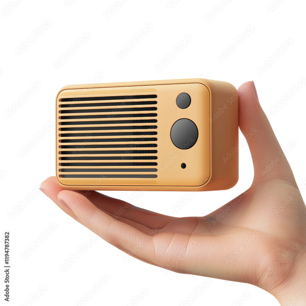 Compact Retro Speaker in Hand, Modern Design Isolated on transparent background Compact Retro Speaker in Hand, Modern Design Isolated on transparent background