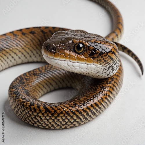 A tiger snake with its banded pattern on a white background.

 photo