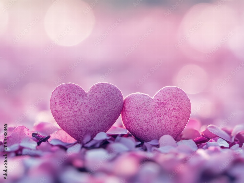 Two pink hearts are on a pink background Two pink hearts are on a pink background