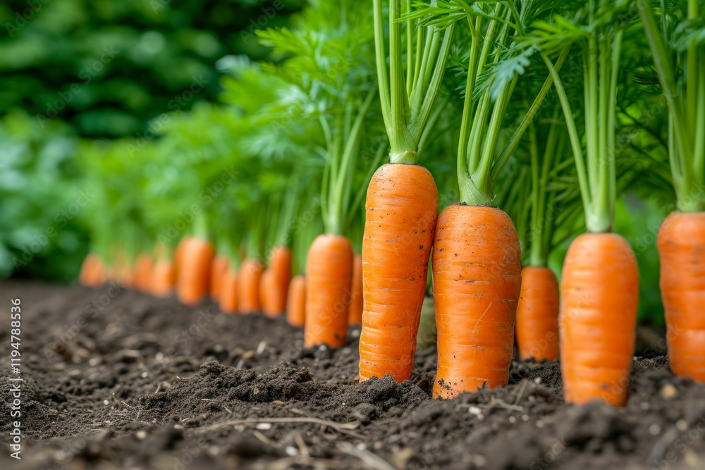 Fresh Carrots Growing in Fertile Soil in an Organic Garden Durin Fresh Carrots Growing in Fertile Soil in an Organic Garden Durin