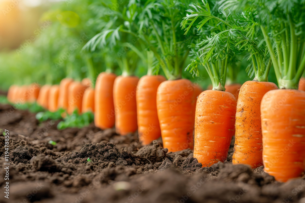 Fresh Carrots Growing in Fertile Soil in an Organic Garden Durin Fresh Carrots Growing in Fertile Soil in an Organic Garden Durin