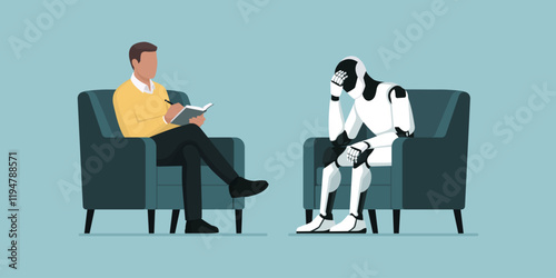 Psychologist talking with an AI robot