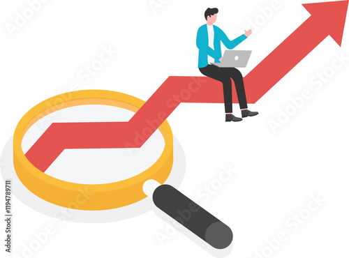 Concept of economic growth with chart and magnifying glass
