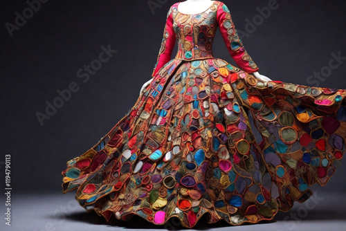 Colorful threadwork combined with tiny mirrors.